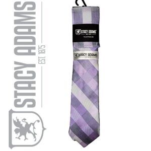 Stacy Adams Men's Purple Multicolor Plaid Tie and Hanky Set Size OS
